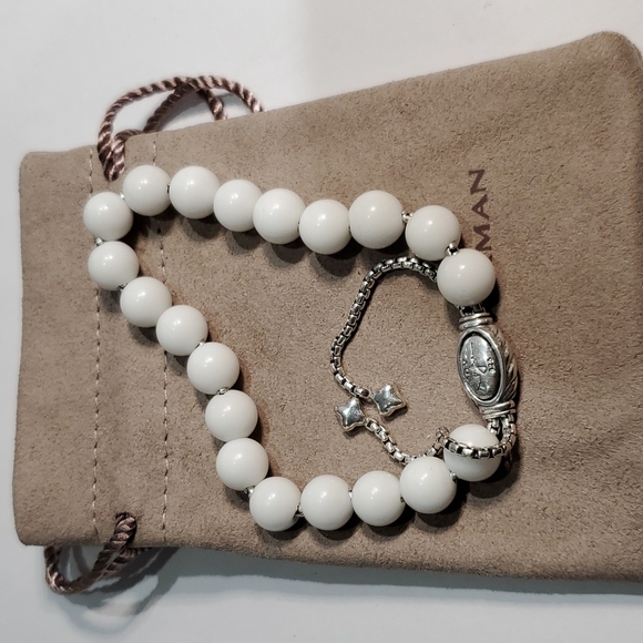 David Yurman White Agate 8mm Spiritual Beaded Bracelet Sterling Silver - Picture 8 of 8